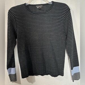 SPANNER Women's Black and Blue Wool Blend Striped Sweater